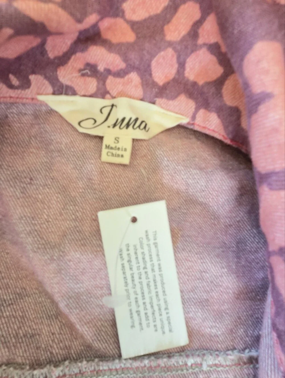 J.nna S Pink|Purple Camo LEOPARD  Print Peplum Shacket Utility Denim Jacket
